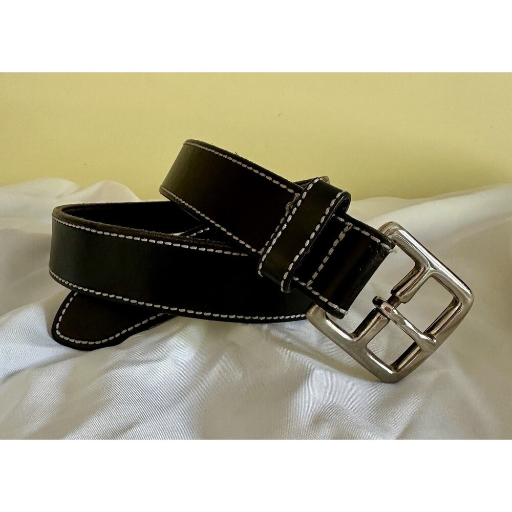 Ann Taylor Vintage M 34-36 Black Leather Belt with Silver Tone Buckle